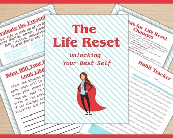 Life Reset Editable Workbook Template with Private Label Rights, Canva template, commercial use template, reset your life, editable template
