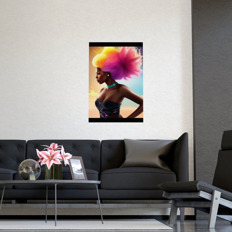 Poster Art Black Woman Colorful Natural Hair Print Beautiful African American Art Mothers Day Gift Daughter Birthday Gift Wife Anniversary 16″ x 24″ (Vertical)
