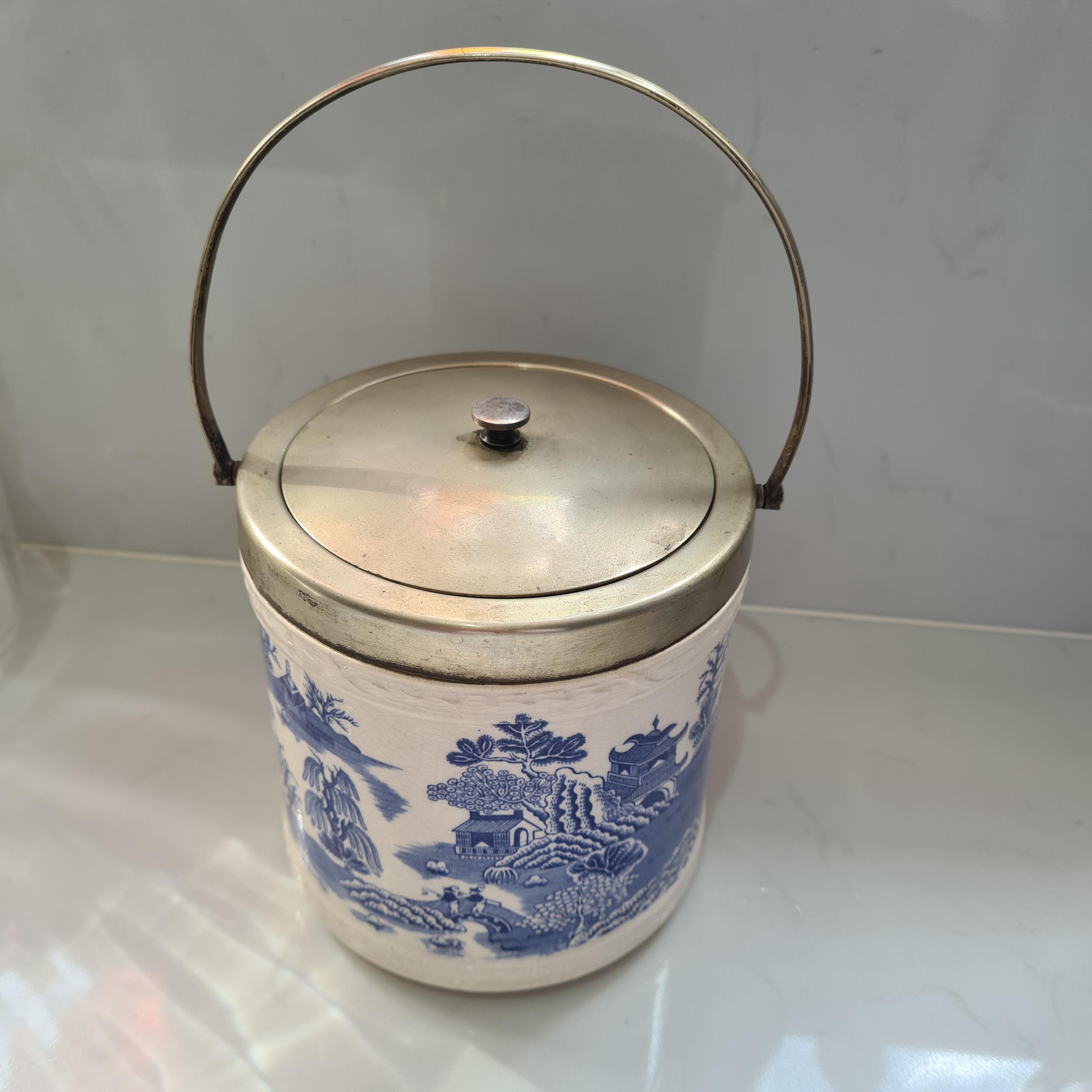  青色陶器 ジャムポット ビスケットバレル Vintage Blue Willow Biscuit Barrel - Etsy