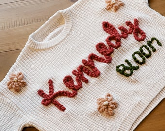 Hand Embroidered MIDDLE NAME sweater, Baby/Toddler sweater