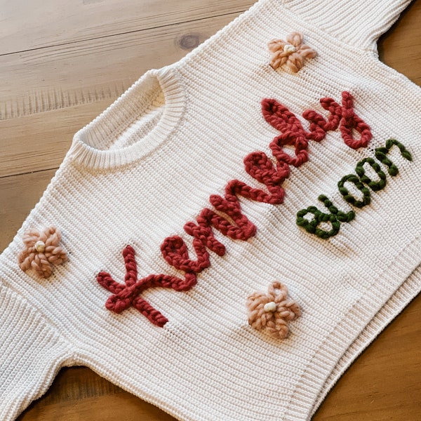 Hand Embroidered MIDDLE NAME sweater, Baby/Toddler sweater