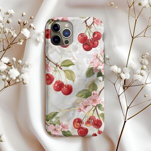 Funda para iPhone con diseño de flor de cerezo y mármol, con diseño floral dorado (MagSafe®)