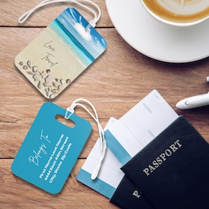 Luggage Tag Personalized Travel Lover Custom Name Tag Suitcase Accessory Beachfront Design Travel Lovers Travel Addict Customizable Address