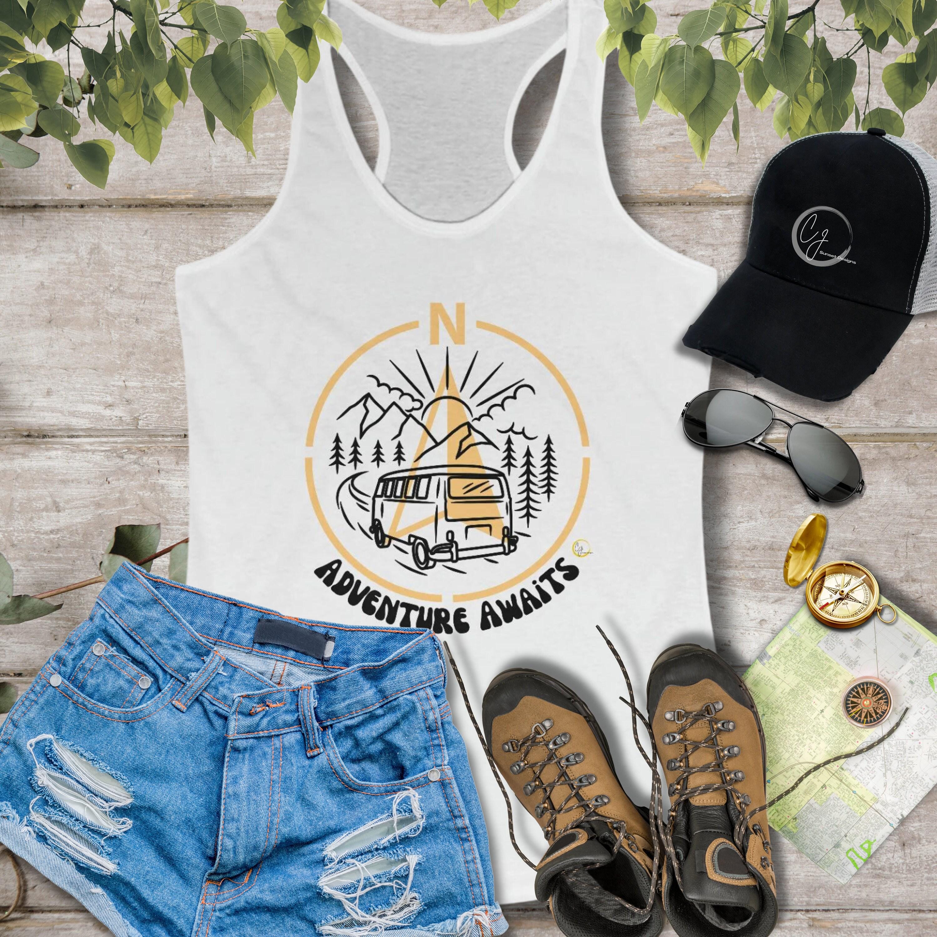 Adventure Awaits Tank Top: Road Trip Compass, Van Life Shirt