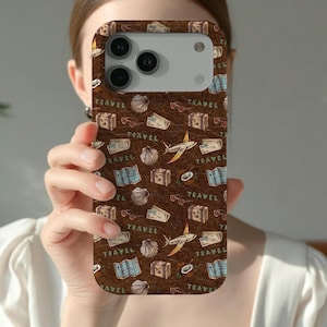 Stevig magnetisch hoesje met vintage reispatroon | Paspoortcamerakoffer vliegtuigtelefoonhoes
