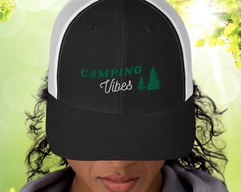 Camping Vibes Hat for Outdoorsy Women; Camping Hat for Nature Lover; Hiking Trucker Cap; Outdoor gift for hiker gift for camper Happy Camper