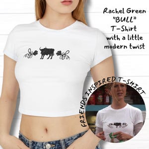 Rachel Green Bull Shirt, Iconic sitcom shirt, Friends Inspired T-Shirt, Floral Bull Graphic Crop Top, 90s Retro Tee, Shirt, TV Style Tee