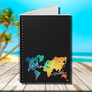 Fernweh Regenbogen Reisejournal, Globetrotter Planer, Reise Notizbuch, Bucket Liste Tagebuch, Weltkarte Journal