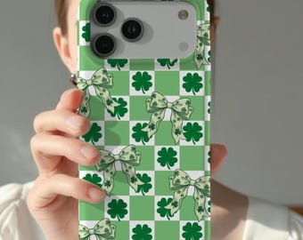 Shamrock Bow Case iPhone Hülle, Green Checker Clover St Patricks Handyhülle