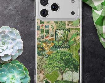 Handyhülle, Mossgrün, Botanisches Design, MagSafe Kompatibel, Cottagecore iPhone Hülle