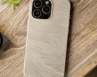 Zen Swirl Phone Case, Beige Sand Texture, Biodegradable Cover