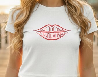 Rachel Green Shirt Organic Cotton Crop Top: Save the Drama Lip Print 90s Retro Tee