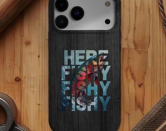 Hier Fishy Tough Handyhülle | Angler Geschenk | Rustikale Holz Style Schutzhülle