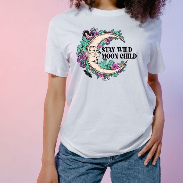 Stay Wild Moon Child T-Shirt PN,  Digital Download,  Halloween PNG, Celestial T-Shirt Sublimation Design