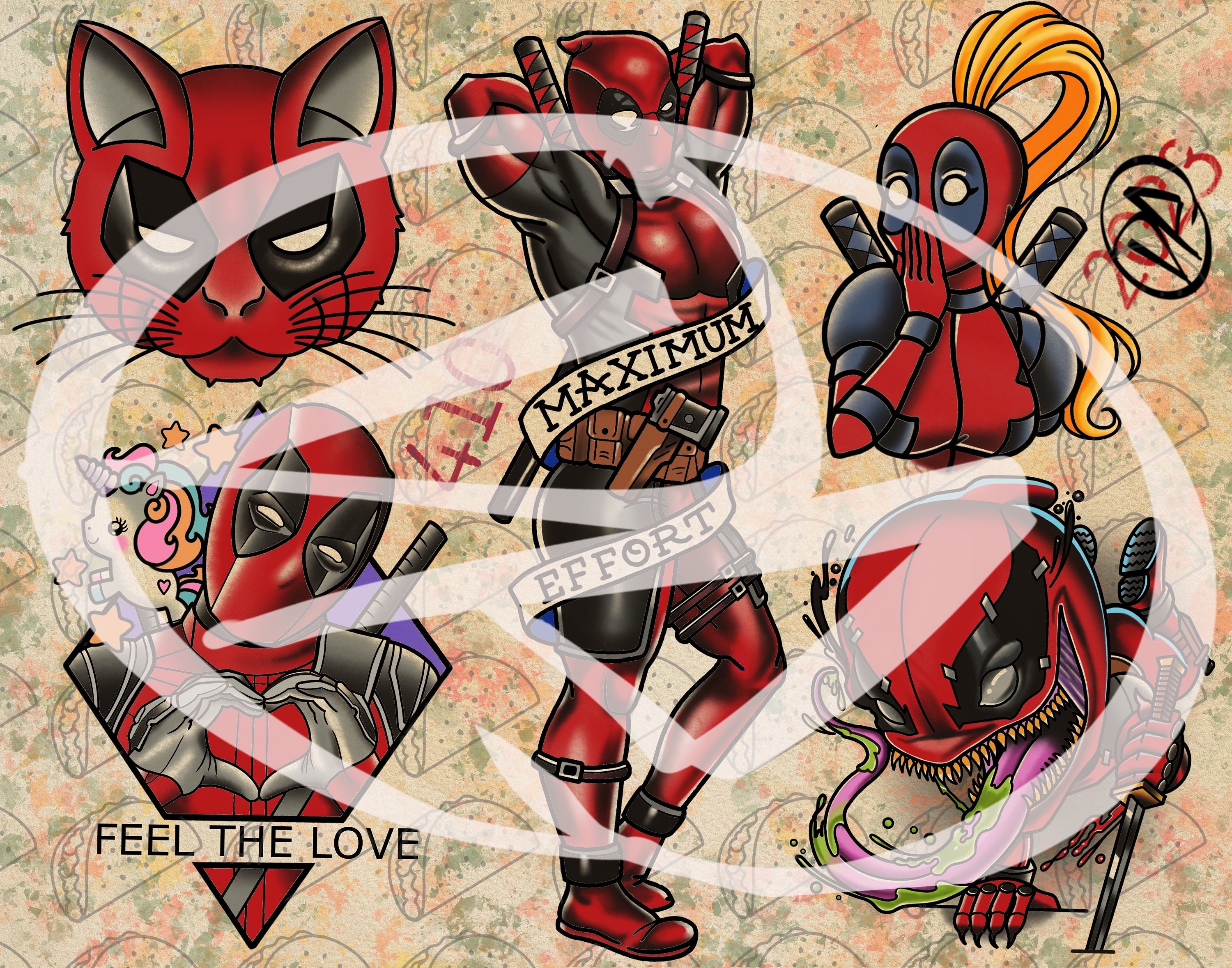 Deadpool Tattoos - Etsy Deadpool Tattoos - Etsy
