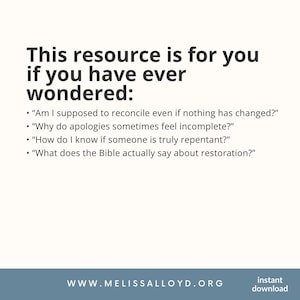 May include: White background with black text. The text reads: "This resource is for you if you have ever wondered:" followed by four questions about reconciliation and the Bible. The website address is at the bottom.