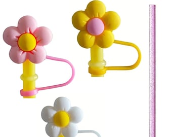 4pc Flower Straw Covers Straw Topper Reusable Dust Proof Straw Tips 6-8mm Plug Straw Covers 30 and 40 Oz Tumbler with Glittery Straw