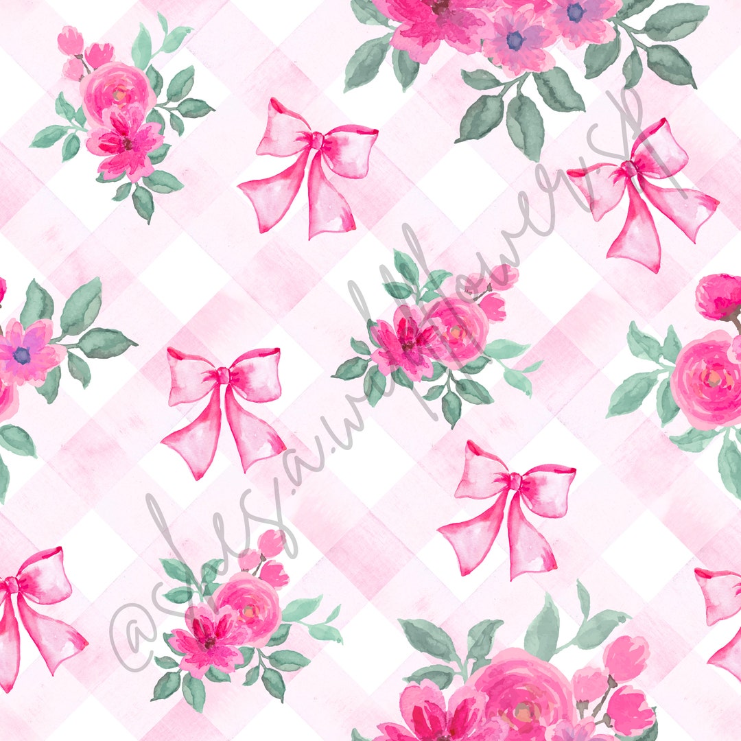 Pink Spring Floral With Bows Seamless Pattern, Seamless Pattern for ...