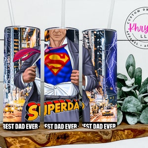 20oz Super Dad Tumbler, Super Dad Cup, Father&#39;s Day Gift, Tumbler with Straw, Gift Ideas for Dad