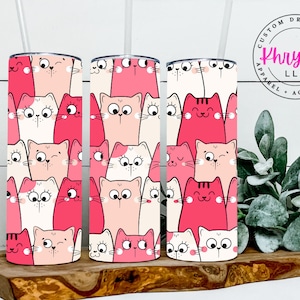 Doodle Cat Becher, 20 Unzen Katzenbecher, benutzerdefinierte Trinkgefäße, Becher mit Strohhalm, 30 Unzen Becher