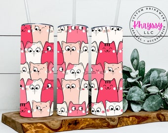 Doodle Cat Tumbler: 20oz Stainless Steel Drinkware with Straw
