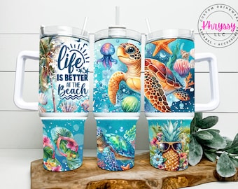 40oz Beach Sea Turtle Tumbler: Life is Better at the Beach