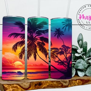 Beach Sunset 20oz Tumbler: Twilight Glow Stainless Steel Travel Mug