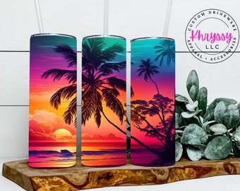 Twilight Glow Beach Sunset 20oz Tumbler - Tumbler with Straw - Vacation Mode Tumbler - Tumbler for Beach Lovers - 20oz Tumbler