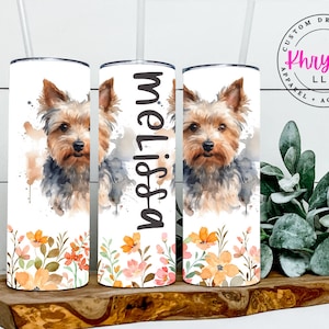 Ich liebe mein Yorkie personalisierte 20/30 Unzen Becher mit Strohhalm - Kundengerechtes Hundemama Geschenk - Yorkshire Terrier Trinkgefäß