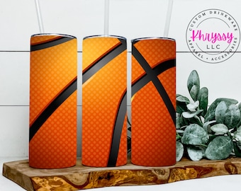 Vaso de baloncesto personalizado: Vaso de acero inoxidable personalizado de 20 oz con pajita