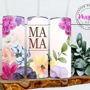 20oz Custom Mama Blooms Tumbler - Muttertagsbecher - 20oz Tumbler - Tumbler mit Stroh