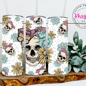 Skull and Butterfly Tumbler, Skeleton and Butterfly 20oz Tumbler, Skeleton Lovers Tumbler, Sublimation Tumbler
