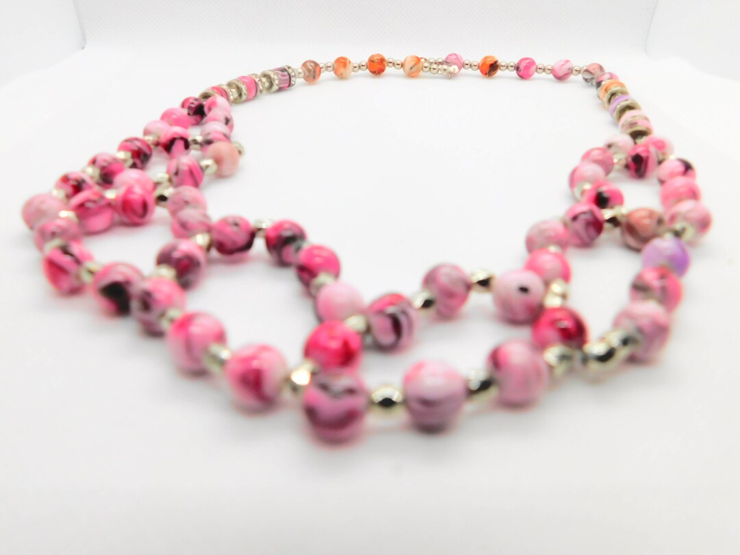 Pink Double Strand Bead Necklace 6mm Opaque Pale Pink Beaded Etsy
