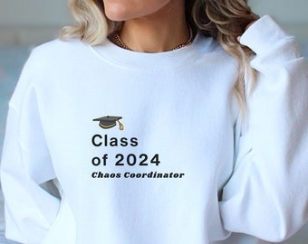 Sudadera de Coordinador del Caos de la Clase 2024, camiseta de graduación de secundaria, camiseta de último año de 2024, regalo de la Clase 2024, para hijo, para hija