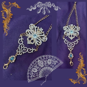 Hand Fan Chatelaine - 18th Century Jeweled Chatelaine - Crystal Reproduction Chatelaine - Georgian Chatelaine - Marie Antoinette Jewelry