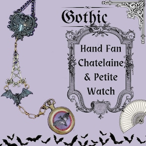 Gothic Hand Fan Chatelaine and Matching Watch - 18th Century Bat Chatelaine & Fob Watch - Victorian Fan Chatelaine - Georgian Fan Chatelaine