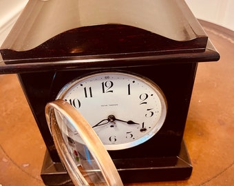 Antique Seth Thomas Adamantine Cherry Wood Finished Mantel Clock