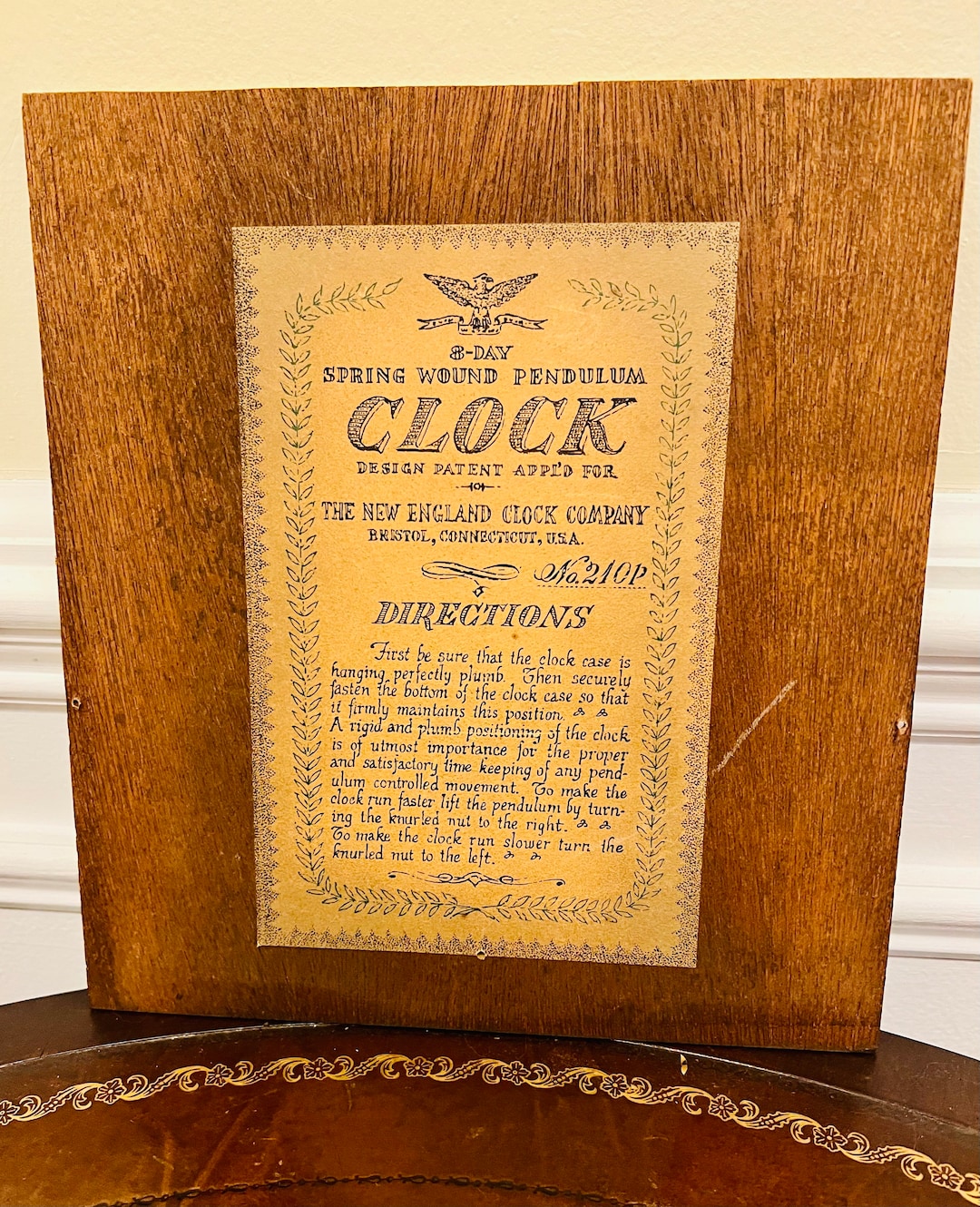 New England Clock Company Antique Label on Clock Back Board Etsy