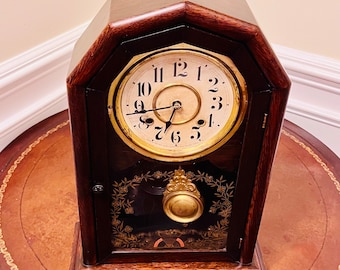 Antique New Haven Hexagon Mantel / Kitchen Clock