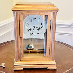 Vintage Mason and Sullivan Gilt Distress Painted and Glass Case Clock