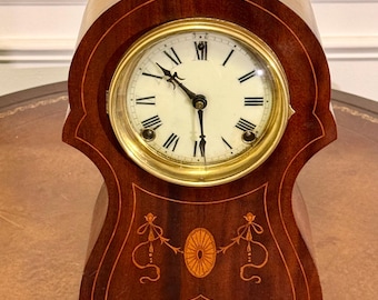Antique Sessions “Manchester” Inlaid Mahogany Mantel Clock