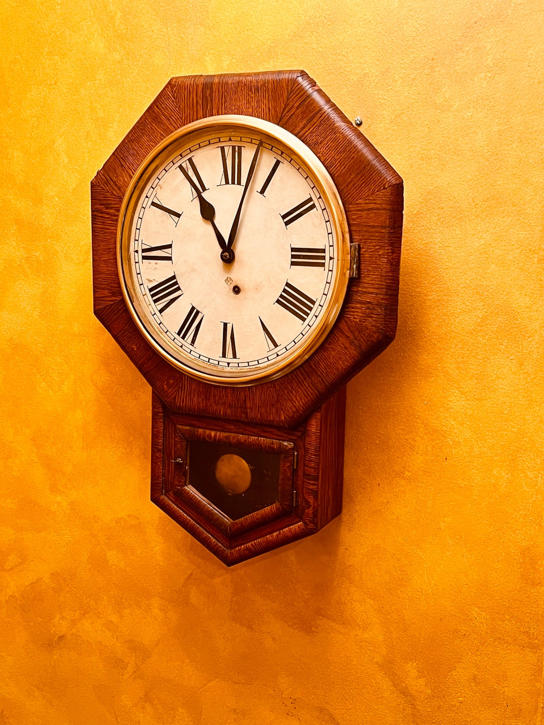 Antique Ansonia Time Only Octagon Drop Wall Clock