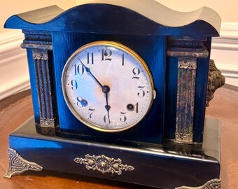 Antique Waterbury 8-day Black Adamantine Mantel Clock (ca. Early