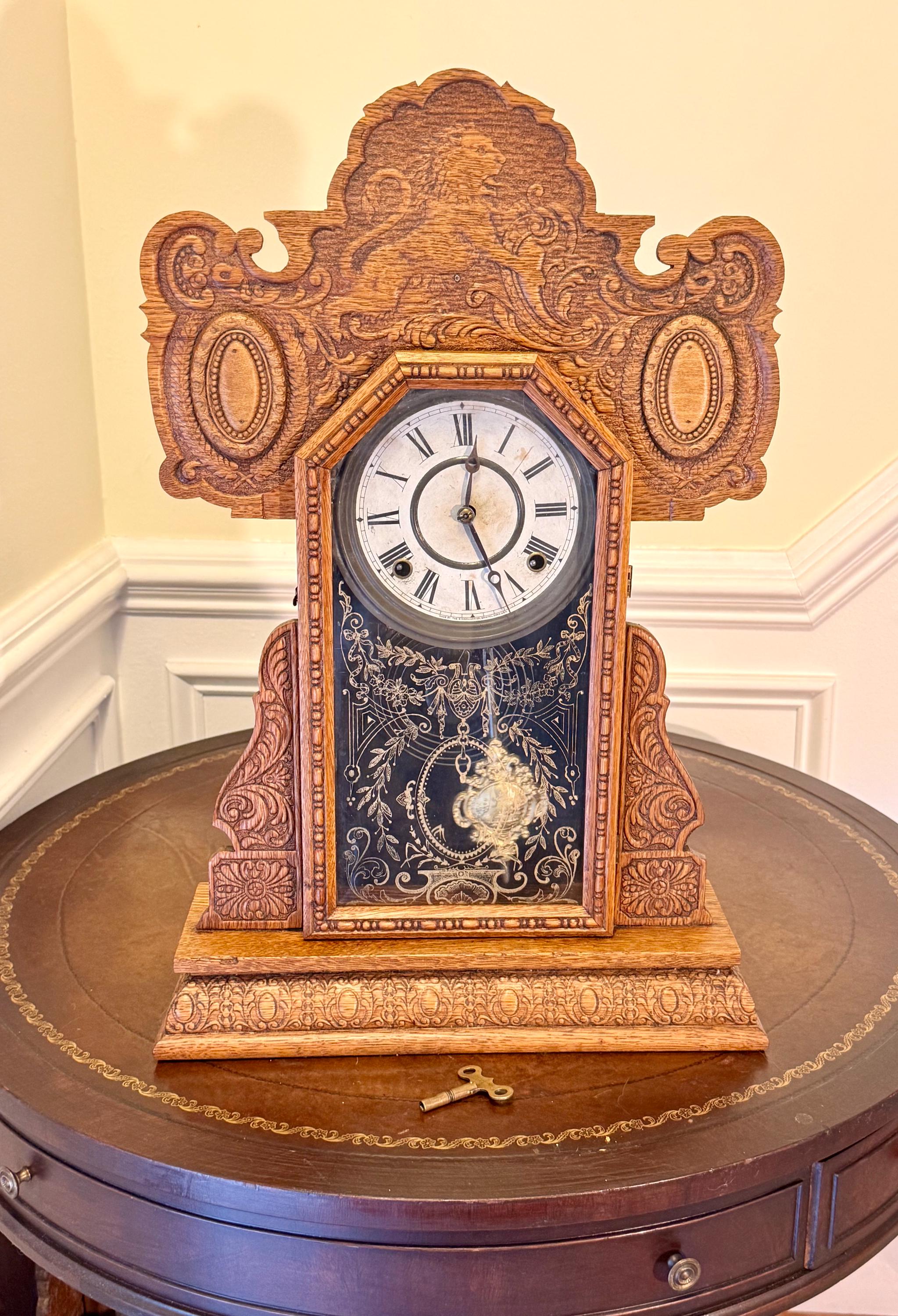 ✨【ヴィンテージスタイル】✨ Ｅ，I NGRAHAM八角柱時計（ジャンク）✨ Antique E. Ingraham “old Dominion” Eastlake Oak Kitchen