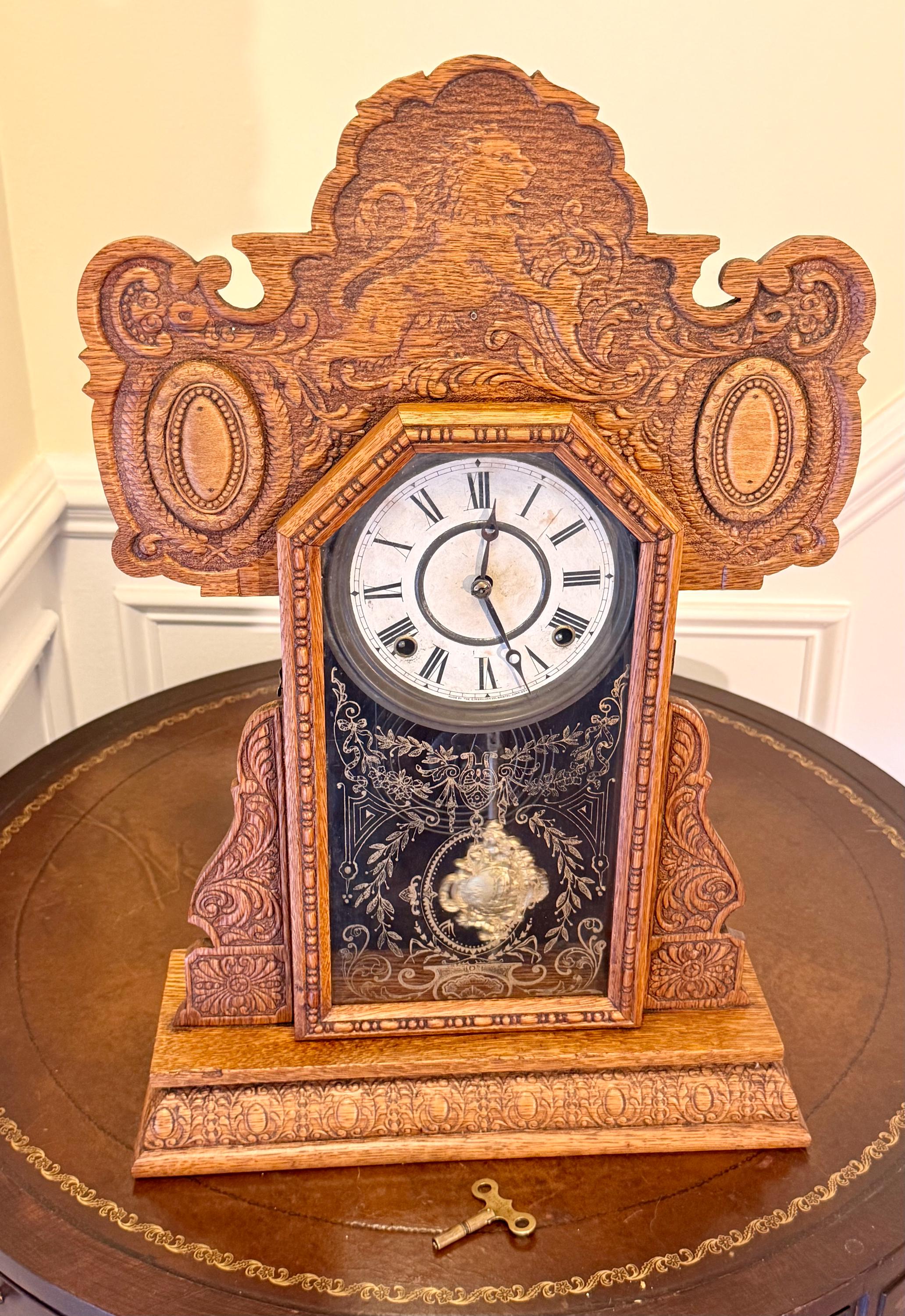 ✨【ヴィンテージスタイル】✨ Ｅ，I NGRAHAM八角柱時計（ジャンク）✨ Antique E. Ingraham “old Dominion” Eastlake Oak Kitchen