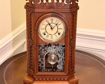 Antique Waterbury “Granville” Walnut Parlor / Kitchen Clock, Circa 1897