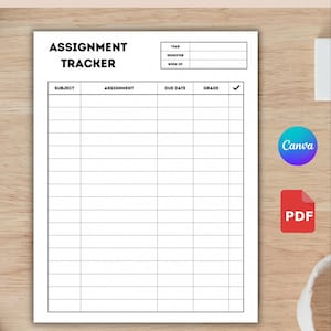 Student Assignment Tracker | Homework Planner Insert PDF, Printable College Organizer, Simple Study List, Homework Tracker, Digital Download
