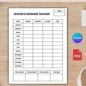 Yearly Finance Tracker Printable | Budget Planner Page, Income Tracker, Expense Tracker, Money Management Journal Page, Money Tracker