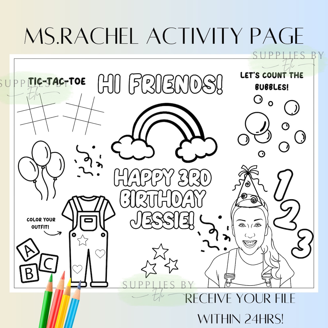 Ms. Rachel Activity Page Download, Ms. Rachel Birthday, Party
