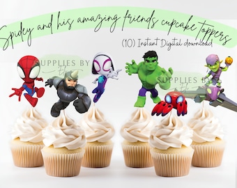 Spidey and his amazing friends cupcake toppers, digital download cupcake toppers, spidey cupcake toppers download, PNG